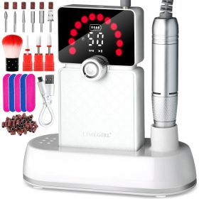 Nail Drill, Portable Electric Nail File 50000RPM, Rechargeable Nail Drill Professional With Bits & Base, For Acrylic Gel Nails, E-File Machine, M (Option: White)