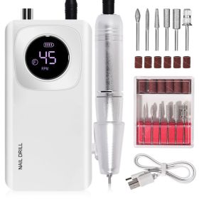 Rechargeable Electric Nail File Professional - 45000RPM Portable Efile Nail Drill Kit, Cordless E File Nail Drill Machine For Acrylic Gel Nails S (Option: White)
